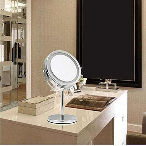  WXF 7-10x Magnified Lighted Makeup Mirror Naked Mirror Double Sided Round Magnifying Vanity Mirror Dressing Mirror Table(with On/Off Button, 7-10X) (Edition : Reverse 7 Times)