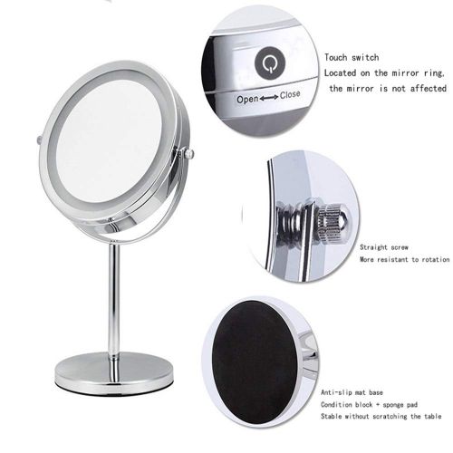  WXF 7-10x Magnified Lighted Makeup Mirror Naked Mirror Double Sided Round Magnifying Vanity Mirror Dressing Mirror Table(with On/Off Button, 7-10X) (Edition : Reverse 7 Times)