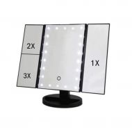 WXF Trifold Vanity Mirror with LED Lights, Lighted Makeup Mirror with 1x 2X & 3X Magnifications 22 Dimmable Natural Lights, Touch Screen, Countertop Table Mirror with Cosmetic Stand (C