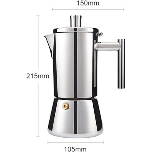  WXL Italian Style Coffee Maker Moka Pot Stainless Steel Coffee Pot Espresso Machine 300ML Suitable Fit For Induction Cooker Gas Heating (Color : 300ml- mirror)