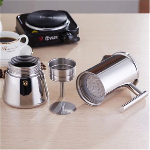  WXL Italian Style Coffee Maker Moka Pot Stainless Steel Coffee Pot Espresso Machine 300ML Suitable Fit For Induction Cooker Gas Heating (Color : 300ml- mirror)