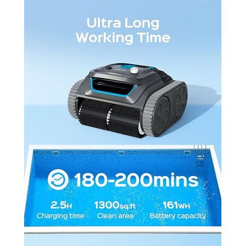  WYBOT S1 High-end Cordless Wall Climbing Robotic Pool Cleaner with APP Mode, Smart Mapping Tech, Lasts 180mins, Automatic Pool Vacuum Robot with Powerful Suction, Fast Charging Fit for Inground Pools