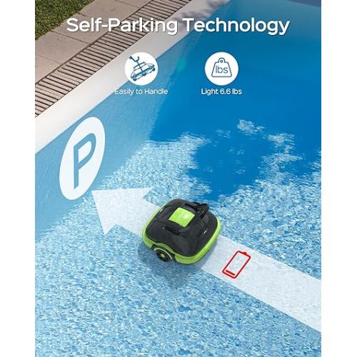  WYBOT Osprey 200 Cordless Robotic Pool Cleaner, Automatic Pool Vacuum, Powerful Suction, Dual-Motor, Ideal for above/In Ground Flat Pool-Green&Black