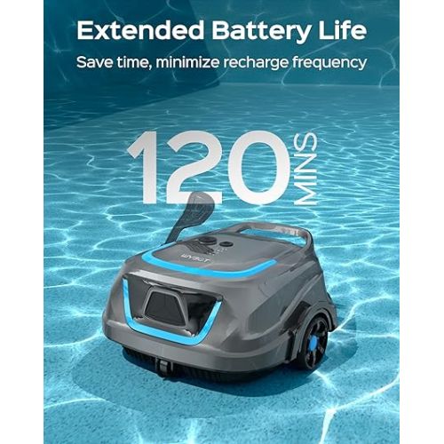  (New Upgraded) WYBOT A1 Cordless Robotic Pool Cleaner, Automatic Pool Vacuum with 120 Mins, Double Filters, LED Indicator, Fast Charging, Ideal for Above Ground Flat Pools - Gray