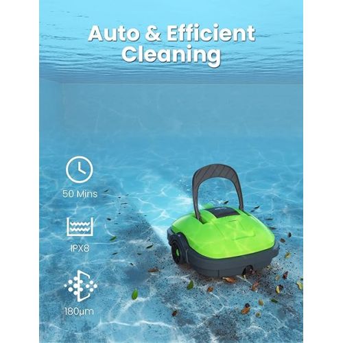  WYBOT Cordless Robotic Pool Vacuum,180μm Fine Filter, Powerful Suction,Dual-Motor, Automatic Pool Cleaner Ideal for Above/In Ground Flat Pool-Osprey200 Green