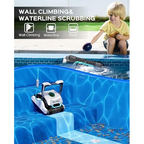  WYBOT Grampus 1300 Robotic Pool Cleaner, Ultra Strong Suction, Wall Climb Pool Vacuum with Remote Control, Triple-axis Motors, Auto Clean, Large Filter Basket, Ideal for In-Ground Pools Up to 60 Feet