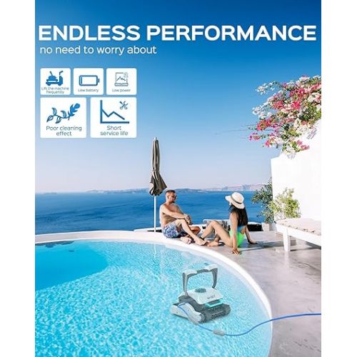  WYBOT Grampus 1300 Robotic Pool Cleaner, Ultra Strong Suction, Wall Climb Pool Vacuum with Remote Control, Triple-axis Motors, Auto Clean, Large Filter Basket, Ideal for In-Ground Pools Up to 60 Feet