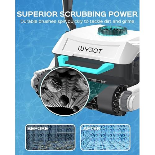  WYBOT Grampus 1300 Robotic Pool Cleaner, Ultra Strong Suction, Wall Climb Pool Vacuum with Remote Control, Triple-axis Motors, Auto Clean, Large Filter Basket, Ideal for In-Ground Pools Up to 60 Feet