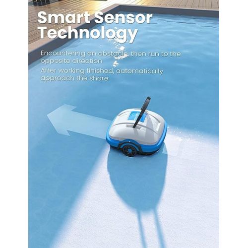  WYBOT Cordless Robotic Pool Vacuum, Powerful Suction,180μm Fine Filter,Automatic Pool Cleaner, Self-Parking, for Above Ground Flat Pool