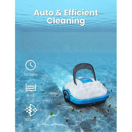  WYBOT Cordless Robotic Pool Vacuum, Powerful Suction,180μm Fine Filter,Automatic Pool Cleaner, Self-Parking, for Above Ground Flat Pool