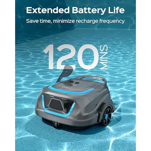  (2024 New) WYBOT A1 Cordless Pool Vacuum, Robotic Automatic Pool Cleaner with 120 Mins, Double Filters, LED Indicator, Fast Charging, Ideal for Above Ground Flat Pools - Gray