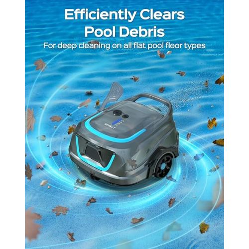  (2024 New) WYBOT A1 Cordless Pool Vacuum, Robotic Automatic Pool Cleaner with 120 Mins, Double Filters, LED Indicator, Fast Charging, Ideal for Above Ground Flat Pools - Gray