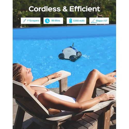  WYBOT 2024 Cordless Robotic Pool Cleaner, Automatic Pool Vacuum with Powerful Suction, Last 90 Mins, LED Indicator, Self-Parking, Ideal for Above/In-Ground Flat Pools, Osprey 300 Grey.