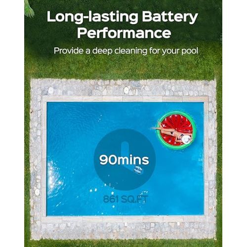 WYBOT 2024 Cordless Robotic Pool Cleaner, Automatic Pool Vacuum with Powerful Suction, Last 90 Mins, LED Indicator, Self-Parking, Ideal for Above/In-Ground Flat Pools, Osprey 300 Grey.