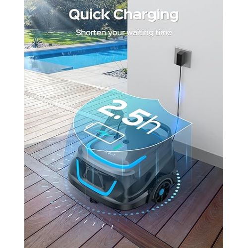  (2024 New) WYBOT A1 Cordless Pool Vacuum with Double Filters, Robotic Pool Cleaner Last 120 Mins, 2.5H Fast Charging, LED Indicators, Ideal for Above Ground Flat-Bottom Pools - Gray