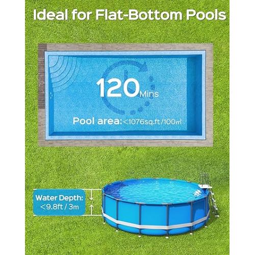  (2024 New) WYBOT A1 Cordless Pool Vacuum with Double Filters, Robotic Pool Cleaner Last 120 Mins, 2.5H Fast Charging, LED Indicators, Ideal for Above Ground Flat-Bottom Pools - Gray