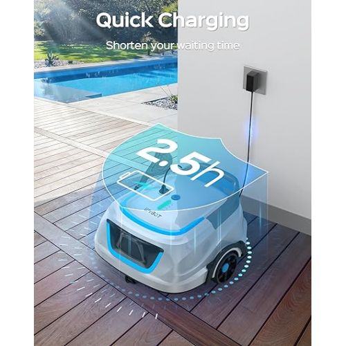  (2024 New) WYBOT A1 Cordless Pool Vacuum, Robotic Automatic Pool Cleaner with 120 Mins, Double Filters, LED Indicator, Fast Charging, Ideal for Above Ground Flat Pools - BlueWhite