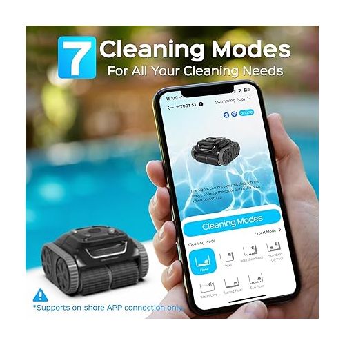  (New Upgrade) WYBOT S1 SE Cordless APP Robotic Pool Cleaner with Wall Climbing, 7 Cleaning Modes, 2.5H Fast Charge, Automatic Pool Vacuum Robot Lasts 150 Mins, Ideal for Inground Pools - Silver