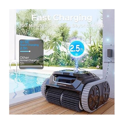  (New Upgrade) WYBOT S1 SE Cordless APP Robotic Pool Cleaner with Wall Climbing, 7 Cleaning Modes, 2.5H Fast Charge, Automatic Pool Vacuum Robot Lasts 150 Mins, Ideal for Inground Pools - Silver