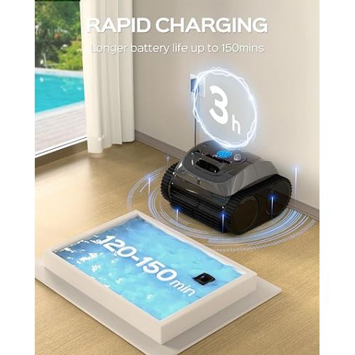  WYBOT Cordless Robotic Pool Cleaner for In Ground Pools, 150 Mins Runtime, Pool Vacuum Robot with Triple-Motor, Wall Climbing, Intelligent Route Planning, Up to 65 Feet in Length-C1