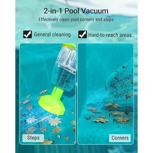  WYBOT (2024 Upgraded) Handheld Pool Vacuum with Telescopic Pole, Strong Suction for Deep Cleaning, 60 Mins RunningTime, Rechargeable Cordless Pool Cleaner for Spas/Hot Tubs/Small Pools Cleaning -Green