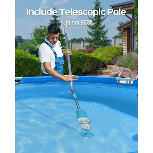  WYBOT (2024 Upgraded) Handheld Pool Vacuum with Telescopic Pole, Strong Suction for Deep Cleaning, 60 Mins RunningTime, Rechargeable Cordless Pool Cleaner for Spas/Hot Tubs/Small Pools Cleaning - Blue