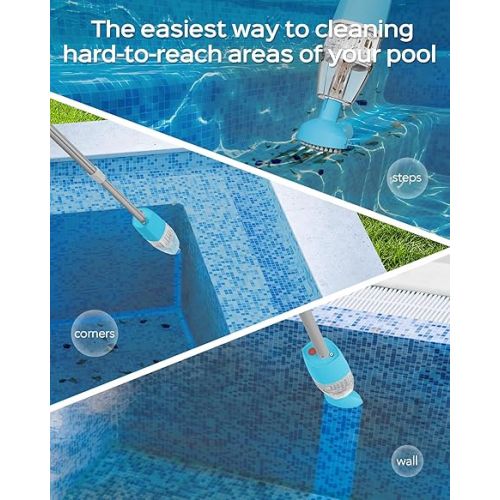  WYBOT (2024 Upgraded) Handheld Pool Vacuum with Telescopic Pole, Strong Suction for Deep Cleaning, 60 Mins RunningTime, Rechargeable Cordless Pool Cleaner for Spas/Hot Tubs/Small Pools Cleaning - Blue