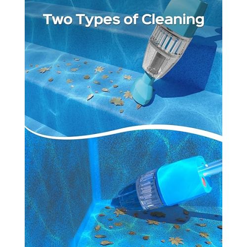  WYBOT (2024 Upgraded) Handheld Pool Vacuum with Telescopic Pole, Strong Suction for Deep Cleaning, 60 Mins RunningTime, Rechargeable Cordless Pool Cleaner for Spas/Hot Tubs/Small Pools Cleaning - Blue