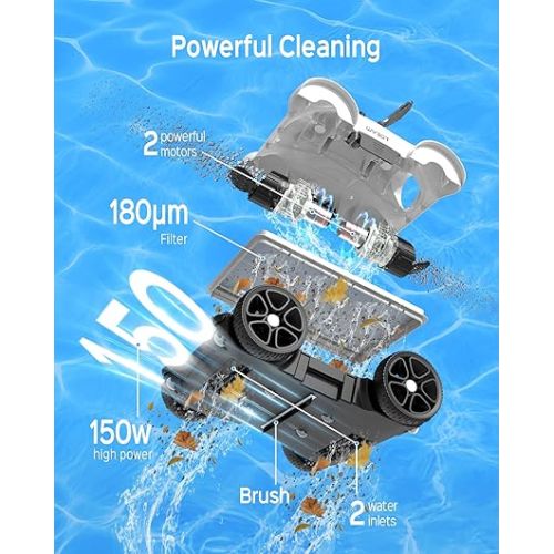  WYBOT Grampus 400 Robotic Pool Vacuum Cleaner, Automatic Pool Cleaners with Dual-Drive Motors, Strong Suction, 1/2/3H Long Running Time, Above/In Ground Pool Cleaner with 33ft Swivel Floating Cable