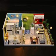 WYD DIY Handmade Wooden Assembled Model Dollhouse with LED Lights and Furniture Kit Childrens Creative Gift