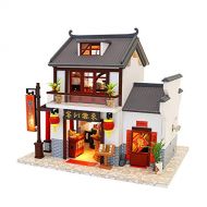 WYD Chinese Creative Doll House Inn Restaurant Mini Educational Puzzle Toy Gift with LED Light