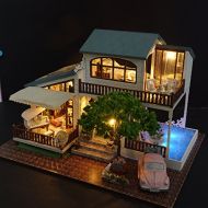 WYD DIY London Holiday Wooden Dollhouse Miniature Dolls House LED Lights Assembly Kit 3D Puzzle Crafts Toy Creative Children Birthday Gifts