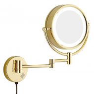 WYHDX Wall Mount Makeup Mirrors 7X/1X Magnification Brass Vanity Mirror, Double Sided 360°Swivel LED Lighted Illuminated Bathroom Makeup Cosmetic Mirror,Round 8 Inch, Chrome Finish