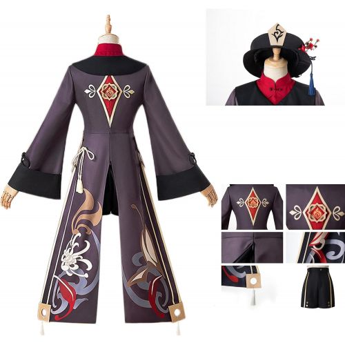  할로윈 용품WYKBPX Genshin Impact Hu Tao Cosplay Costume Outfit Game National?Style Long Tail Tassels Dress Pants Uniform Set Halloween