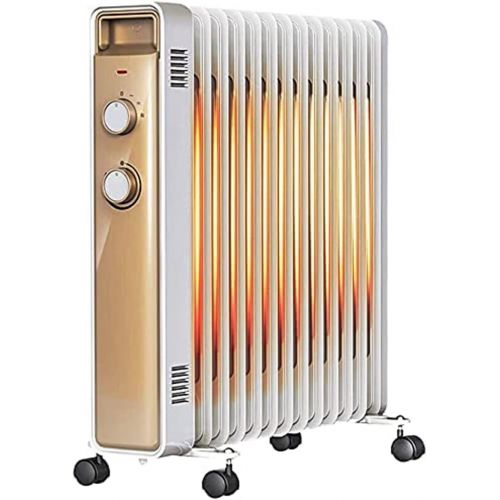  WYKDL 2200W Oil Filled Radiator Heater, Portable Space Heater with Safety Protection, 3 Heat Settings Intelligent Constant Temperature（Color：Gold）