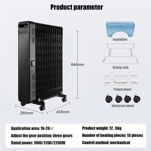  WYKDL Oil Filled Radiator Heater, Portable Electric Heater with Overheat Protection, Space Heater 3 Heat Settings 2200W