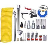 WYNNsky Air Compressor Kit, 1/4 Inch NPT Air Tool Kit with 1/4 Inch x 25Ft Coil Nylon Hose/Tire Gauge - 20 Pieces