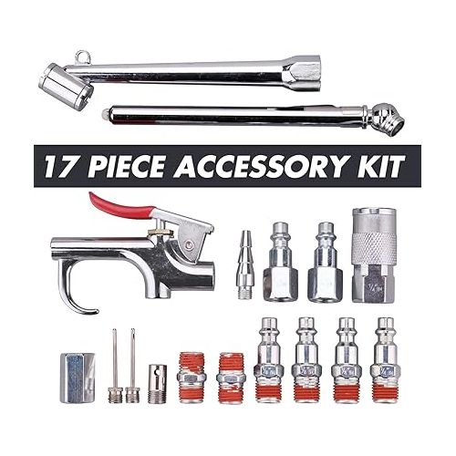  WYNNsky 18 Pieces Air Compressor Accessories, 3/8 Inch × 25 Feet Hybrid Air Compressor Hose with 1/4 Inch NPT Male Threads, 1/4 NPT Quick Connect Air Fittings, Air Blow Gun Kit, Air Chuck, Tire Gauge