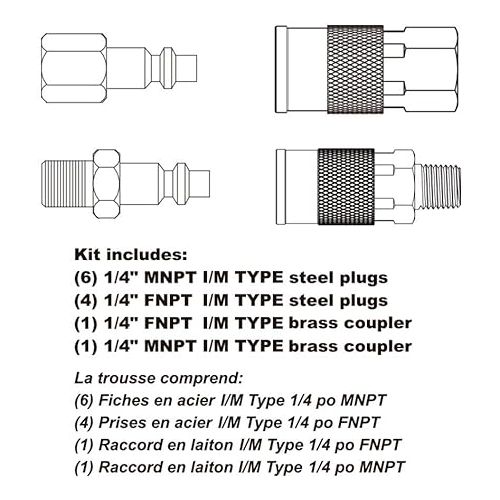  WYNNsky Air Coupler and Plug Kit, Quick Connect Air Fittings, 12 Piece 1/4