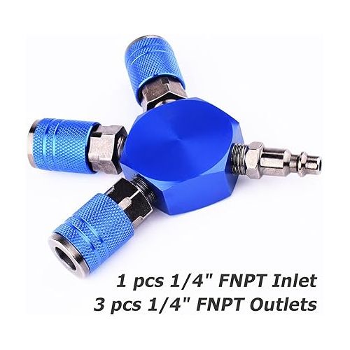  WYNNsky Air Splitter, 3-Way Manifold with 3 Pieces Industrial Coupler and Plug, Air Compressor Hose Accessories Quick Connect Fittings