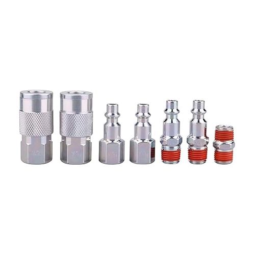  WYNNsky Air Tool Coupler and Plug Kit, 1/4 Inch NPT Fittings Industrial Type, 7 Piece w/Storage Case