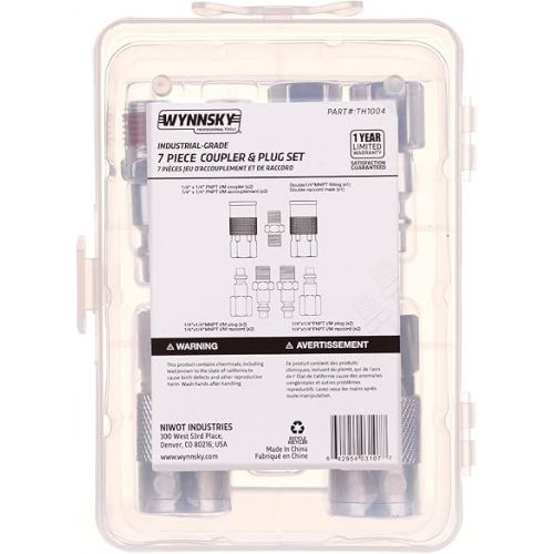  WYNNsky Air Tool Coupler and Plug Kit, 1/4 Inch NPT Fittings Industrial Type, 7 Piece w/Storage Case