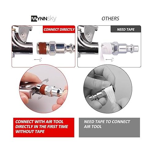  WYNNsky Air Tool Coupler and Plug Kit, 1/4 Inch NPT Fittings Industrial Type, 7 Piece w/Storage Case