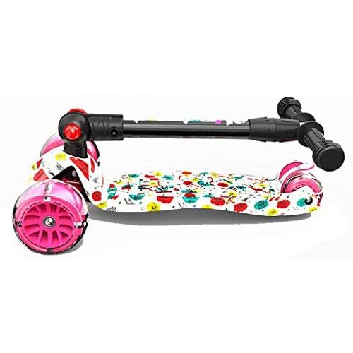  WYQ Kinder Kinder Roller fuer Kinder Faltbarer Kinder Roller mit PU-Blinkradern und verstellbarem Lenker (Farbe : Pink)