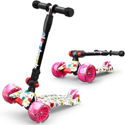  WYQ Kinder Kinder Roller fuer Kinder Faltbarer Kinder Roller mit PU-Blinkradern und verstellbarem Lenker (Farbe : Pink)