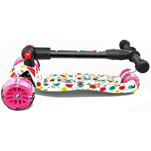  WYQ Kinder Kinder Roller fuer Kinder Faltbarer Kinder Roller mit PU-Blinkradern und verstellbarem Lenker (Farbe : Pink)