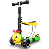 WYQ Tretroller fuer Kinderroller mit PU-Blinkradern, verstellbarem Lenker und Sitz, Kinder Kinder Roller (Farbe : Green)