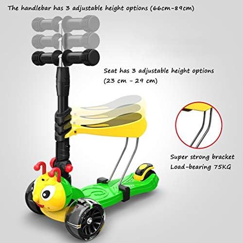  WYQ Tretroller fuer Kinderroller mit PU-Blinkradern, verstellbarem Lenker und Sitz, Kinder Kinder Roller (Farbe : Green)