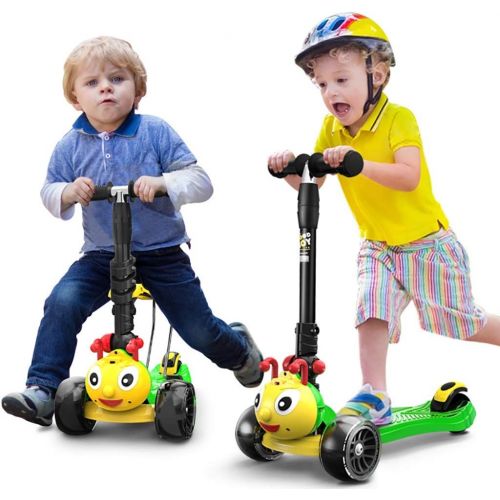  WYQ Tretroller fuer Kinderroller mit PU-Blinkradern, verstellbarem Lenker und Sitz, Kinder Kinder Roller (Farbe : Green)
