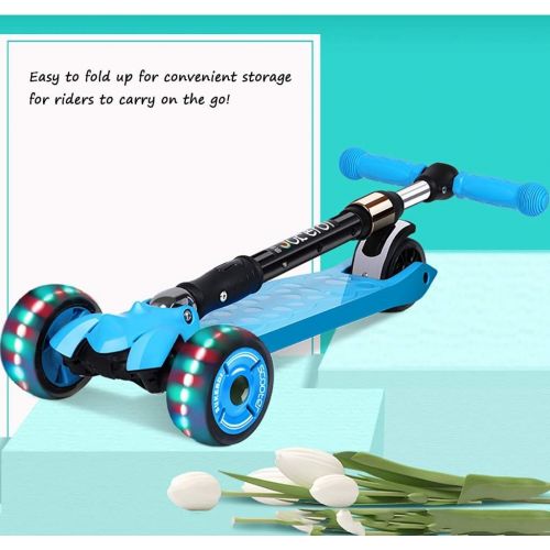 WYQ Faltbarer Kinder Roller mit blinkenden Radern, verstellbarem Lenker, Tretroller fuer Kinder im Alter von 3-12 Jahren (Farbe : Blau)